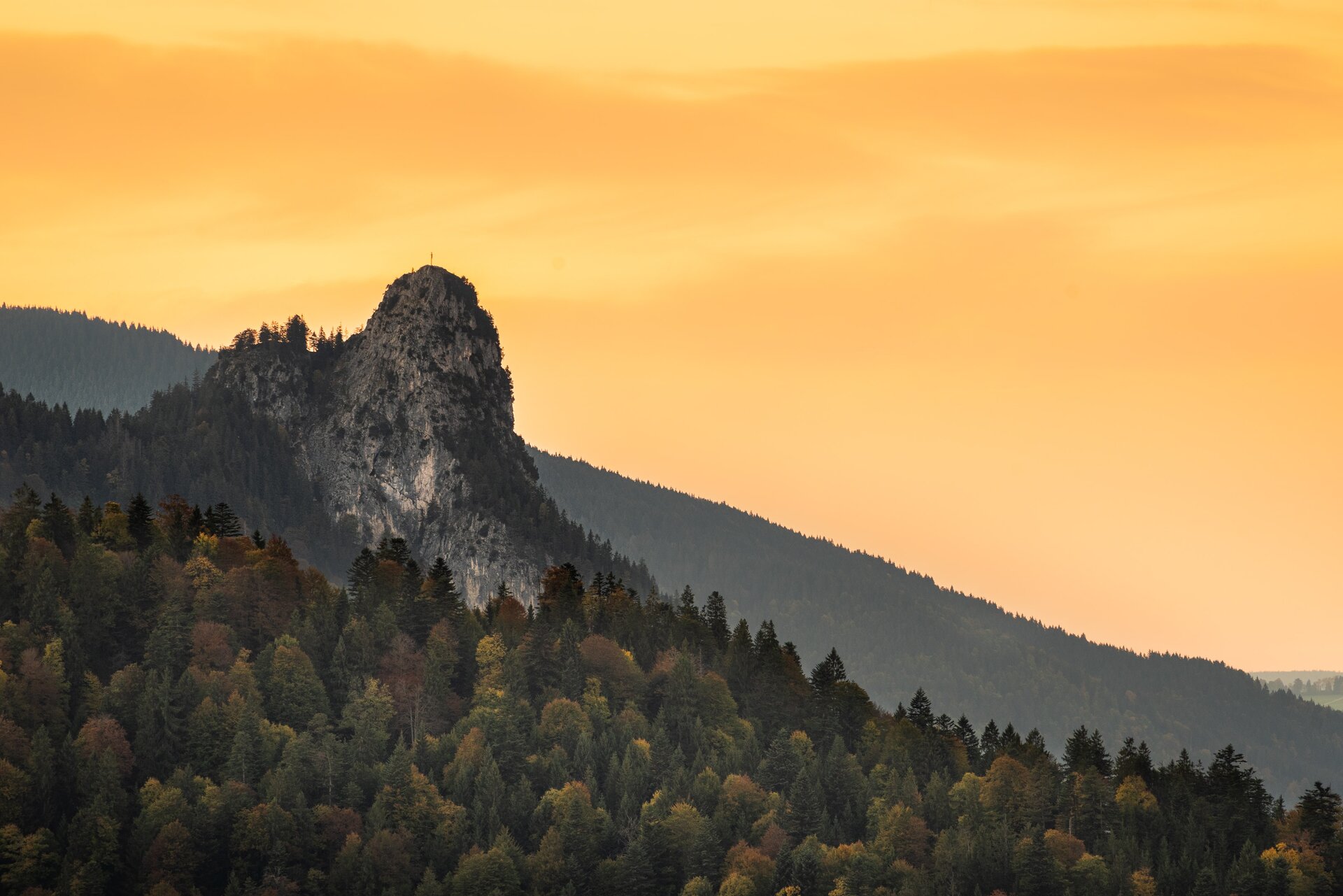 Mount Kofel near Oberammergau in the autumn forest.