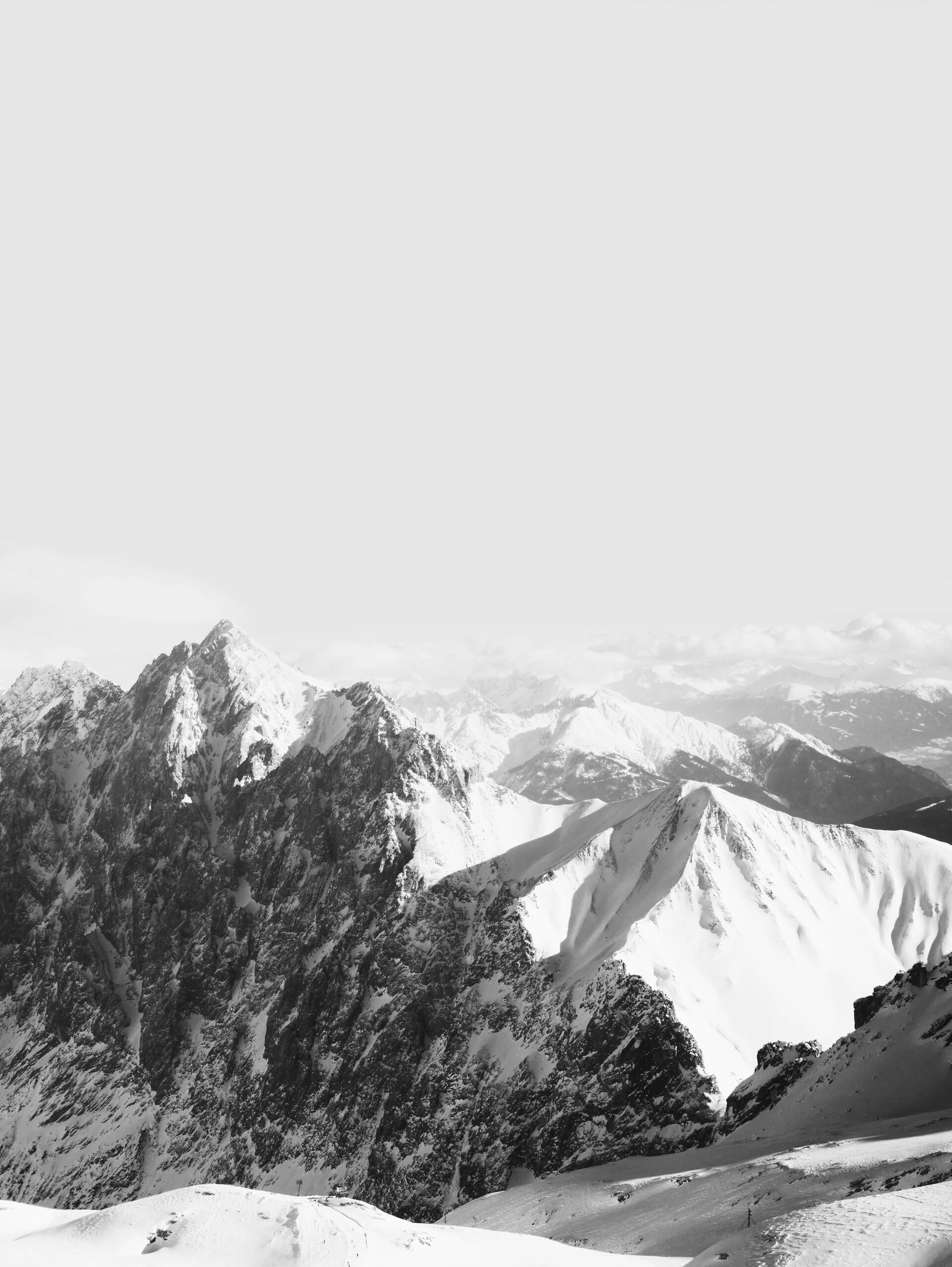 View of the mountains from the top of the Zugspitze, Germany.