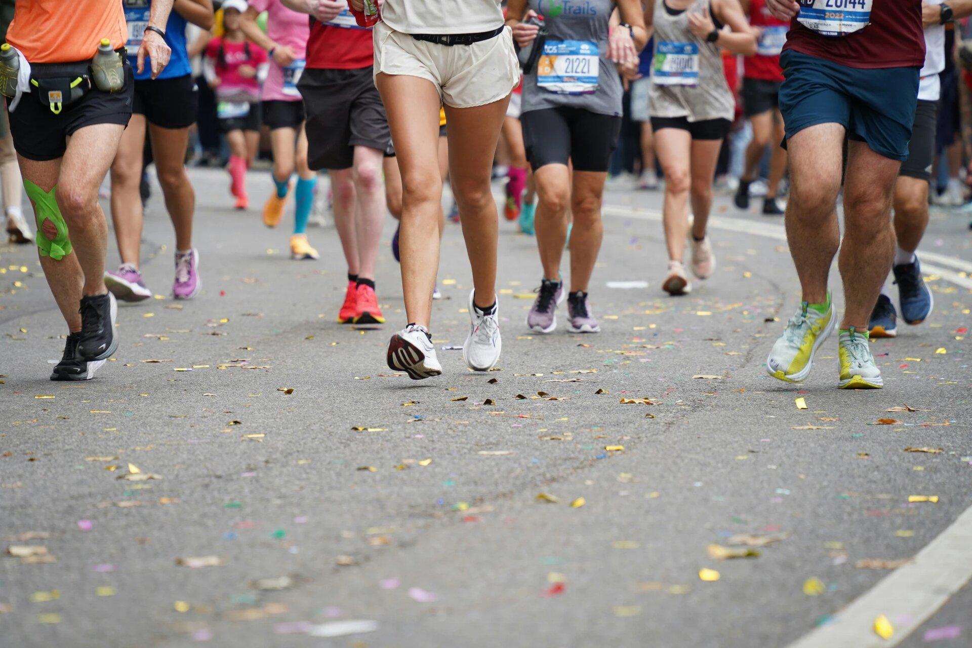 Marathon runners running down near 86th st in Central Park, New York City, on November 6, 2022.